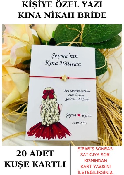 20 Adet Gold Yıldızlı Kırmızı Bileklik - Kına Hatırası - Kına Hediyesi - Bride Hediye - Bride To Be