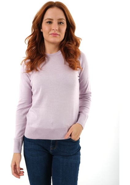 Kadın Lila %100 Pamuk Bisiklet Yaka Triko Kazak Bluz TRIST-6101