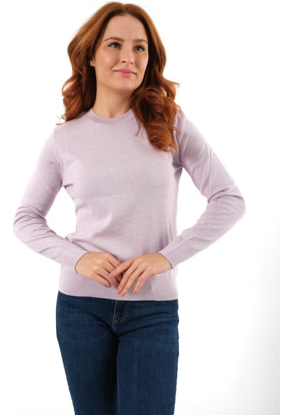 Kadın Lila %100 Pamuk Bisiklet Yaka Triko Kazak Bluz TRIST-6101 fiyatları