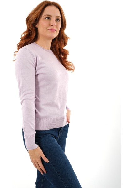 Kadın Lila %100 Pamuk Bisiklet Yaka Triko Kazak Bluz TRIST-6101 modelleri