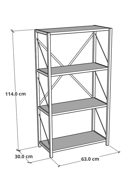 Metal Kitaplık 4 Raflı Dekoratif Kitaplık Raf Atlantik Çam