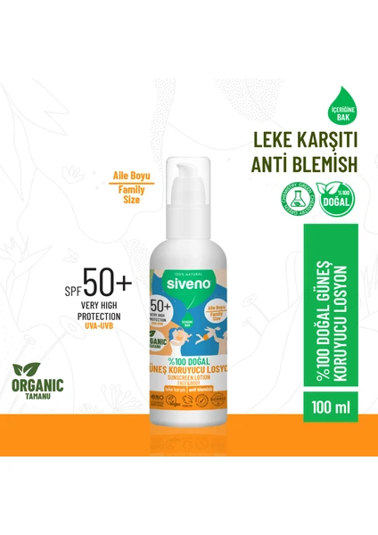 %100 Doğal ve Organik Tamanu Yağlı Güneş Losyonu Mineral Filtreli Tüm Aile Için 50 Spf 100 ml