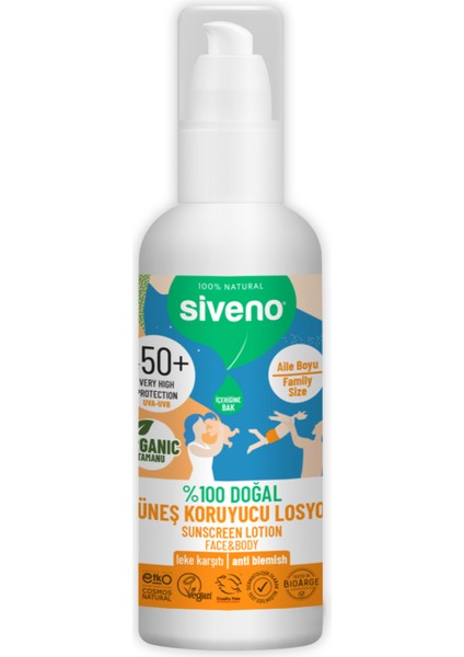 %100 Doğal ve Organik Tamanu Yağlı Güneş Losyonu Mineral Filtreli Tüm Aile Için 50 Spf 100 ml