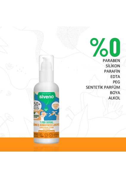 %100 Doğal ve Organik Tamanu Yağlı Güneş Losyonu Mineral Filtreli Tüm Aile Için 50 Spf 100 ml