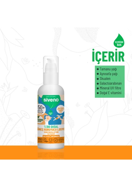 %100 Doğal ve Organik Tamanu Yağlı Güneş Losyonu Mineral Filtreli Tüm Aile Için 50 Spf 100 ml