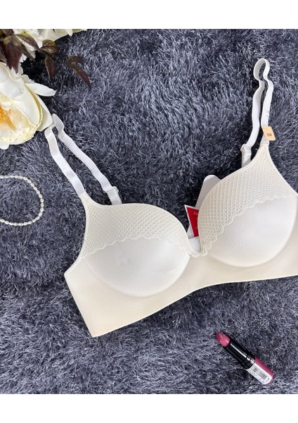 Günlük Kullanım Lazer Kesim Push-Up Destekli Yumuşak Sütyen (Ekru, Pudra, Siyah, Yeşil)
