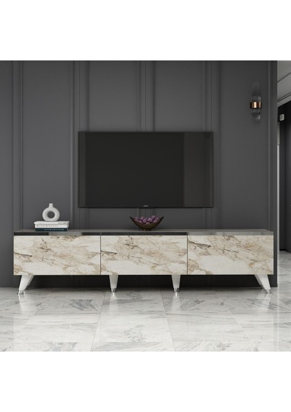 Tiefely Tv Ünitesi Efes Mermer - Gümüş 180 cm