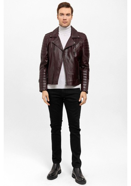 E1001 Bordo Biker Erkek Hakiki Deri Mont modelleri