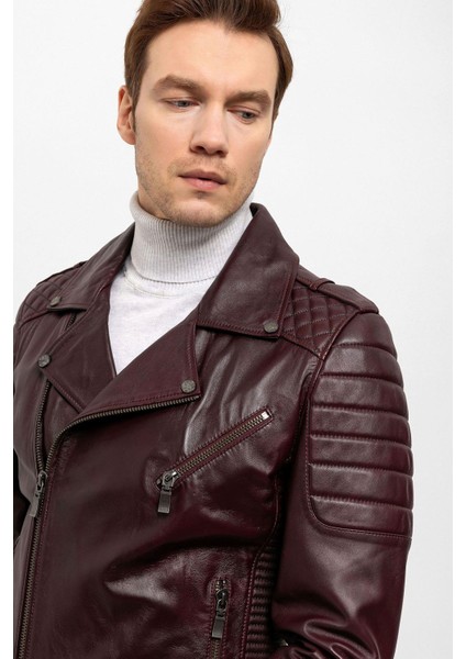E1001 Bordo Biker Erkek Hakiki Deri Mont fırsatları