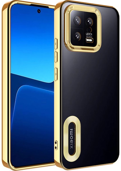 Xiaomi Uyumlu Mi 13 Kılıf Kamera Korumalı Logo Gösteren Zore Omega Kapak-Gold
