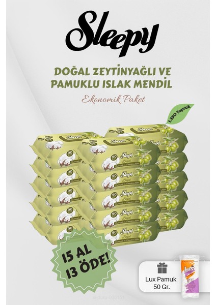 Doğal Zeytinyağlı ve Pamuklu Islak Bebek Havlusu 90 Yaprak