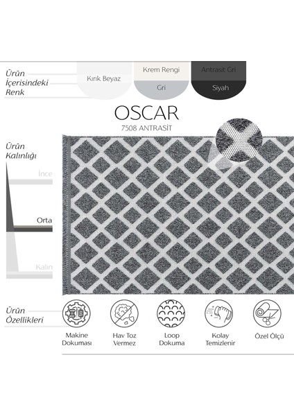 Oscar 7508 Antrasit Hav Toz Vermez Hasır Dokulu Salon Mutfak Koridor Halısı