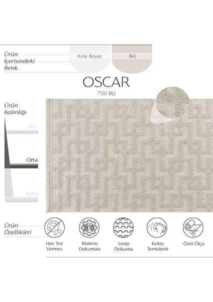 Oscar 7510 Bej Hav Toz Vermez Hasır Dokulu Salon Mutfak Koridor Halısı