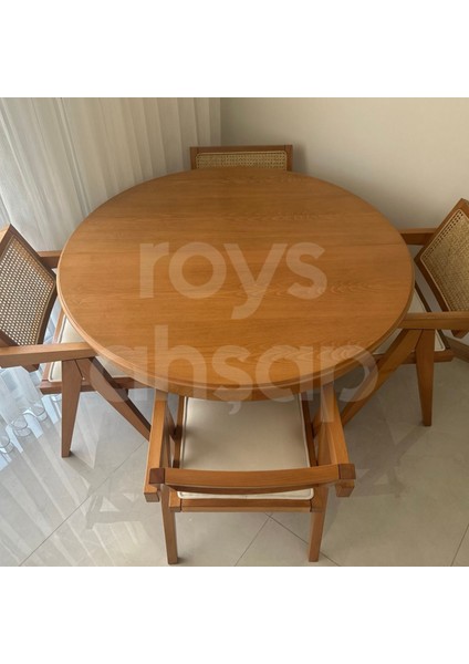 100 Cm Koyu Naturel Yuvarlak Açılabilen Baba Ayak Yemek Masası