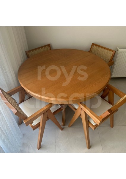 100 Cm Koyu Naturel Yuvarlak Açılabilen Baba Ayak Yemek Masası