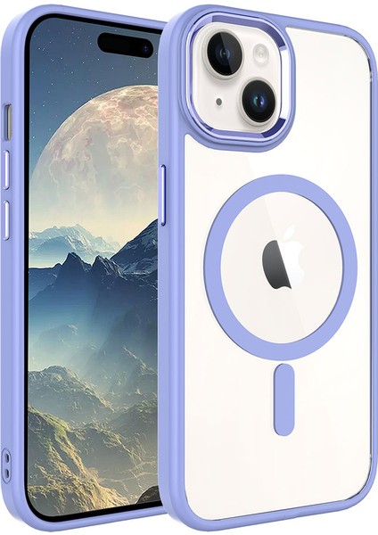 Apple iPhone Uyumlu 15 Plus Kılıf Wireless Şarj Özellikli Zore Krom Magsafe Silikon Kapak-Lila