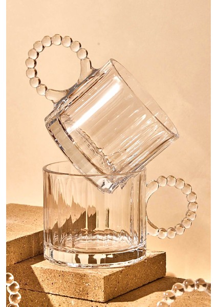 Boncuk Kulplu Cam Kupa Çay Kahve Fenomen Bardağı 3 Adet 300ML