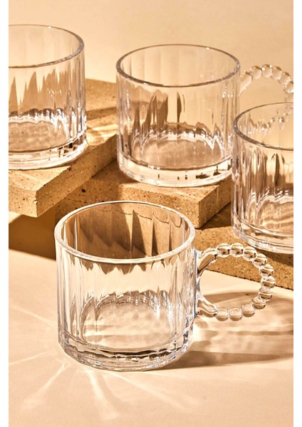 Boncuk Kulplu Cam Kupa Çay Kahve Fenomen Bardağı 3 Adet 300ML