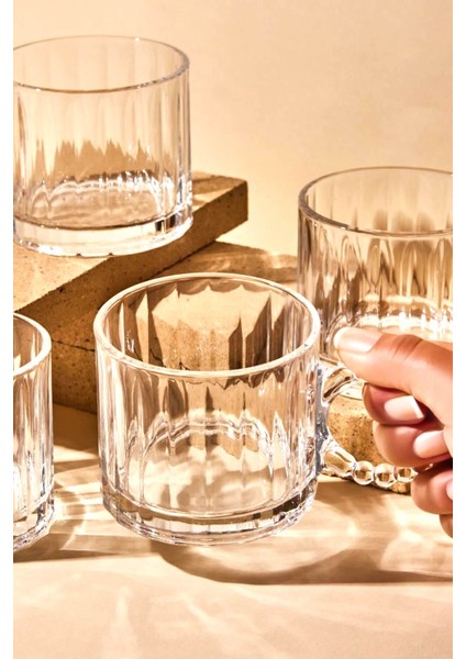 Boncuk Kulplu Cam Kupa Çay Kahve Fenomen Bardağı 3 Adet 300ML