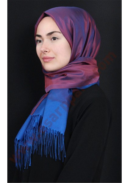 Prenses Tül Şal 2808-6 Mavi-Bordo