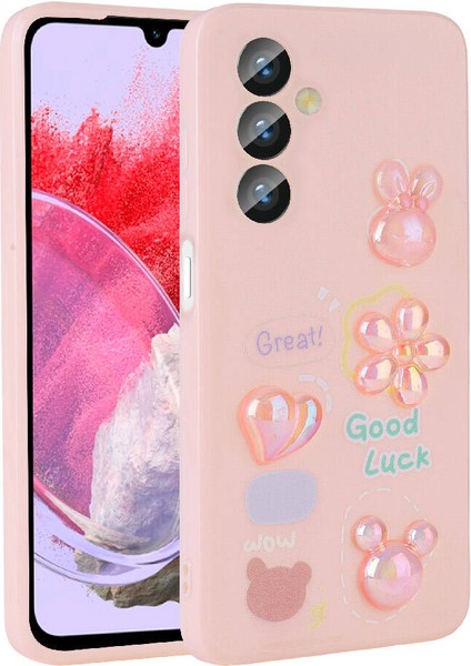 Samsung Galaxy Uyumlu M34 5g Kılıf Kabartma Figürlü Parlak Zore Toys Silikon Kapak-Pembe