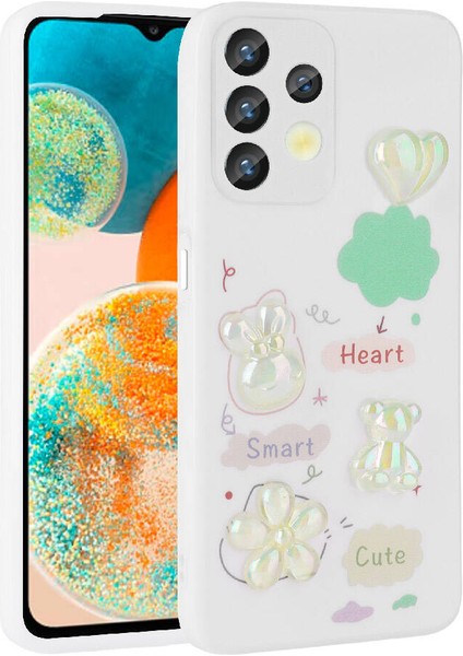 Samsung Galaxy Uyumlu A32 4g Kılıf Kabartma Figürlü Parlak Zore Toys Silikon Kapak-Beyaz