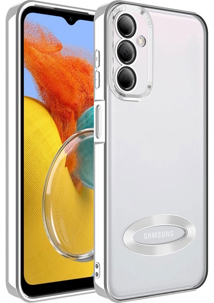 Samsung Galaxy Uyumlu M14 Kılıf Kamera Korumalı Logo Gösteren Zore Omega Kapak-Gümüş