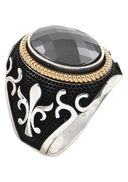 Erkek Yüzük Gümüş 925 Ayar Gotik Figürlü Zirkon Taşlı