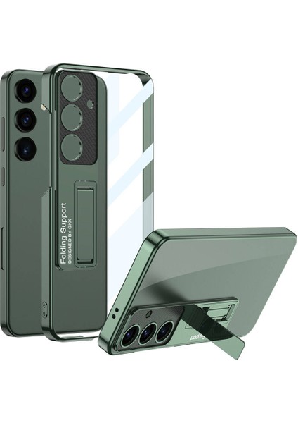 Samsung Galaxy Uyumlu S24 Kılıf Kamera Korumalı Şeffaf Tasarımlı Zore Standlı Kapak-Yeşil