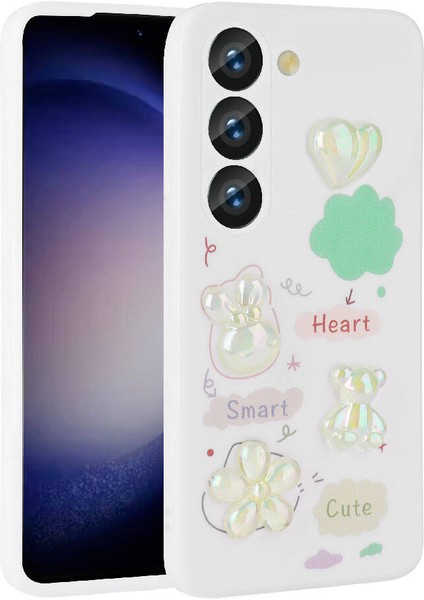 Samsung Galaxy Uyumlu S23 Kılıf Kabartma Figürlü Parlak Zore Toys Silikon Kapak-Beyaz