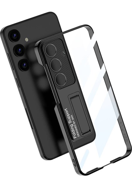Samsung Galaxy Uyumlu S24 Kılıf Kamera Korumalı Şeffaf Tasarımlı Zore Standlı Kapak