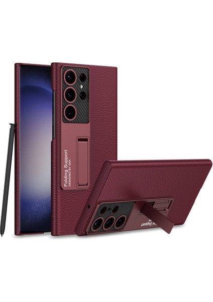 Samsung Galaxy Uyumlu S24 Ultra Kılıf Zore Kıpta Standlı Kapak-Mürdüm