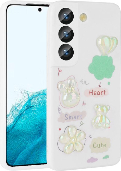 Samsung Galaxy Uyumlu S21 Fe Kılıf Kabartma Figürlü Parlak Zore Toys Silikon Kapak-Beyaz