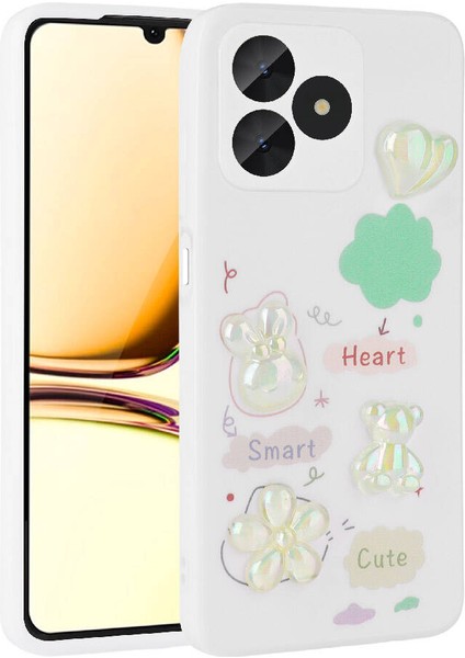 Realme C53 Kılıf Kabartma Figürlü Parlak Zore Toys Silikon Kapak-Beyaz
