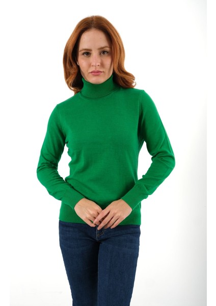 Kadın Yeşil %100 Organik Pamuk Balıkçı Yaka Triko Kazak TRIST-6103