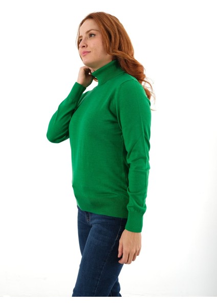Kadın Yeşil %100 Organik Pamuk Balıkçı Yaka Triko Kazak TRIST-6103 modelleri