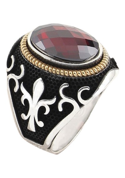 Erkek Yüzük Gümüş 925 Ayar Gotik Figürlü Zirkon Taşlı