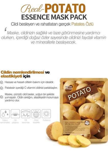 Kore Kağıt Yüz Maskesi 10'lu Patates Özlü (Hassas ve Hasarlı Ciltlerde Kullanıma Uygun)