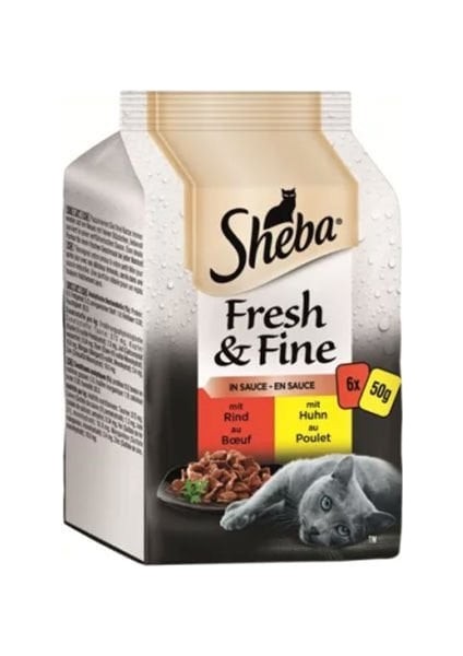 Pouch Fresh & Fine Sos Içerisinde Tavuklu ve Sığır Etli Yetişkin Konserve Kedi Maması 6 Adet 50 gr