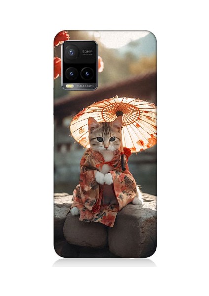 Vivo Y21S Uyumlu Geyşa Kıyafetli Kedi Desenli Silikon Kılıf