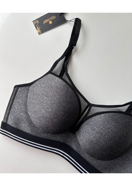 Intive Lingerie Intive Gri File Detaylı Balenli Dolgulu Push-Up Ithal Spor Sütyeni/ Sütyen