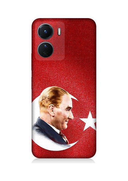 Vivo Y16 Uyumlu Bayrak ve Mustafa Kemal Atatürk Desenli Silikon Kılıf