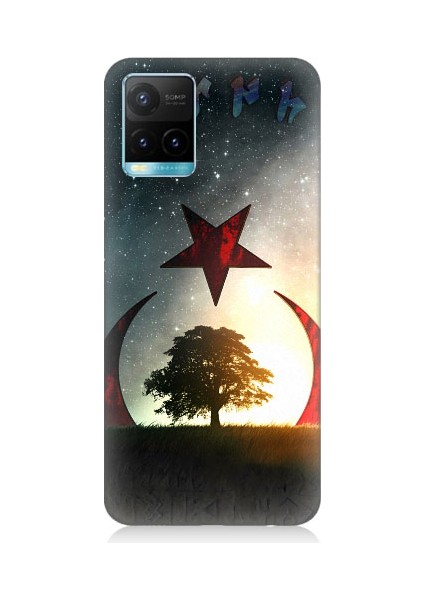 Vivo Y53S Uyumlu Göktürkçe Türk ve Ağaç Bayrak Desenli Silikon Kılıf