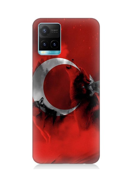 Vivo Y53S Uyumlu Türk Bayrağı ve Kurt Desenli Silikon Kılıf