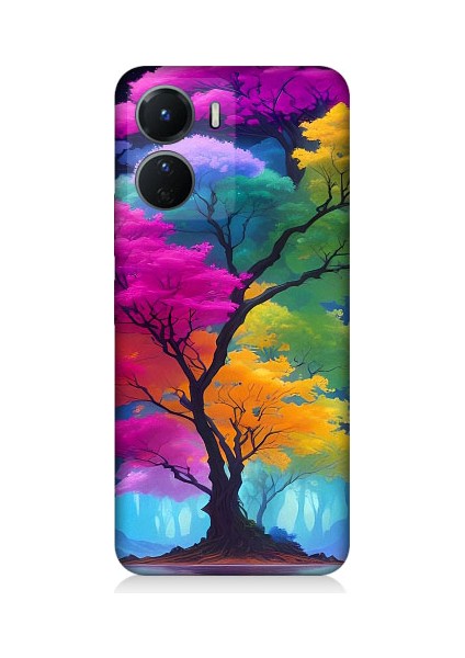 Vivo Y16 Uyumlu Renkli Hayat Ağacı Desenli Silikon Kılıf