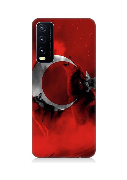 Vivo Y20 Uyumlu Türk Bayrağı ve Kurt Desenli Silikon Kılıf