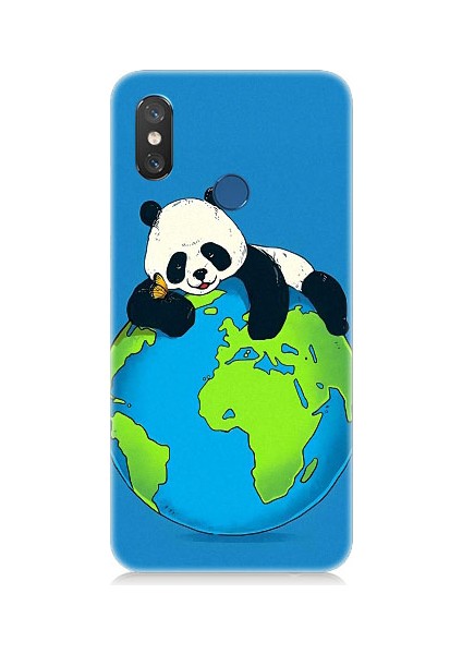 Xiaomi Mi 8s Uyumlu Yorgun Panda ve Dünya Desenli Silikon Kılıf