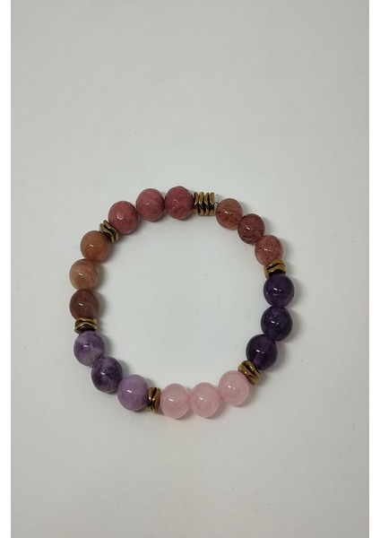 8 mm Rodonit, Pembe Kuvars, Lepidolit, Çilek Kuvars, Güneş Taşı, Ametist Doğaltaş Bileklik fiyatları