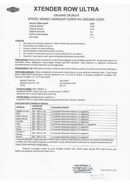 Xtender Row Ultra Bitkiselmenşeli Aminoasit Içeren Sıvı Organik Gübre fırsatları