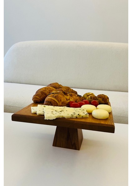 Piramit 25 X 25 Cm Ahşap 10 Cm Ayaklı Yuvarlak Pasta Sunum Servis Tabağı modelleri